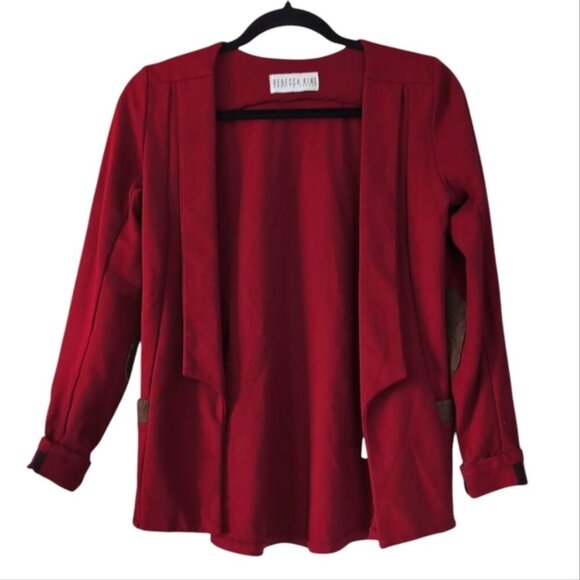 Rebecca King Preppy Academia Old Money Elbow Patch Bordeaux Wine Red Blazer XS - Picture 1 of 8